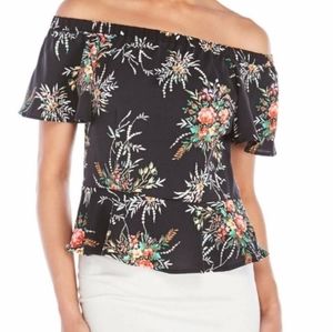 Nanette Lepore Black Floral Off The Shoulder Top